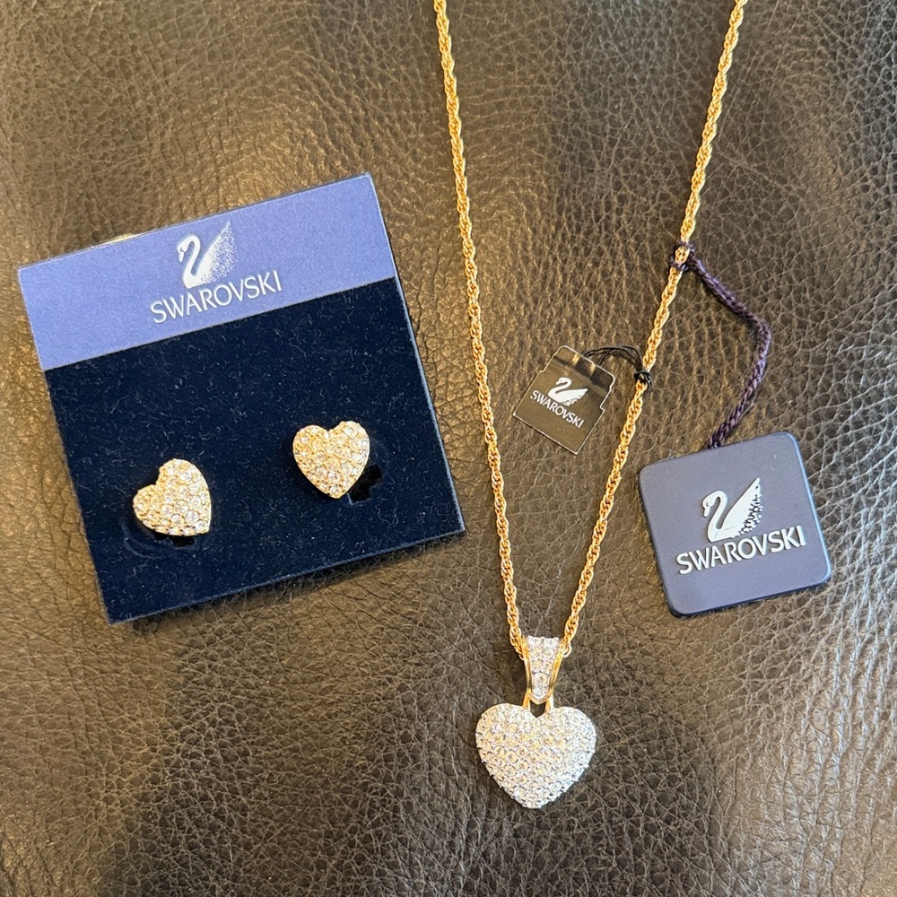 Swarovski Gold and Silver Heart Earrings